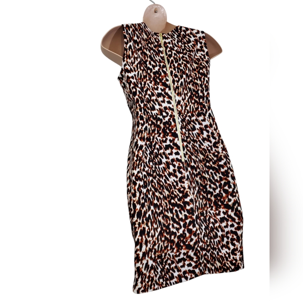 Calvin Klein Size 14 Elegant Sleeveless Scuba Animal Print Leopard Sheath Dress - Picture 8 of 15